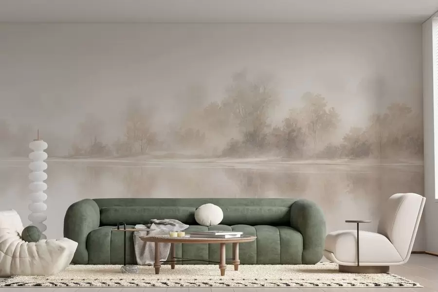 zidne murale Minimalistički magloviti krajolik s nježnim refleksijama u toplim neutralnim tonovima w05606