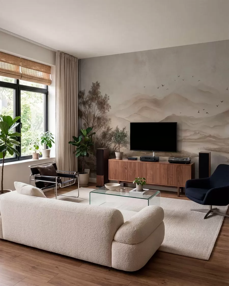 zidne murale Ptice nad brdima u sepiji w05535