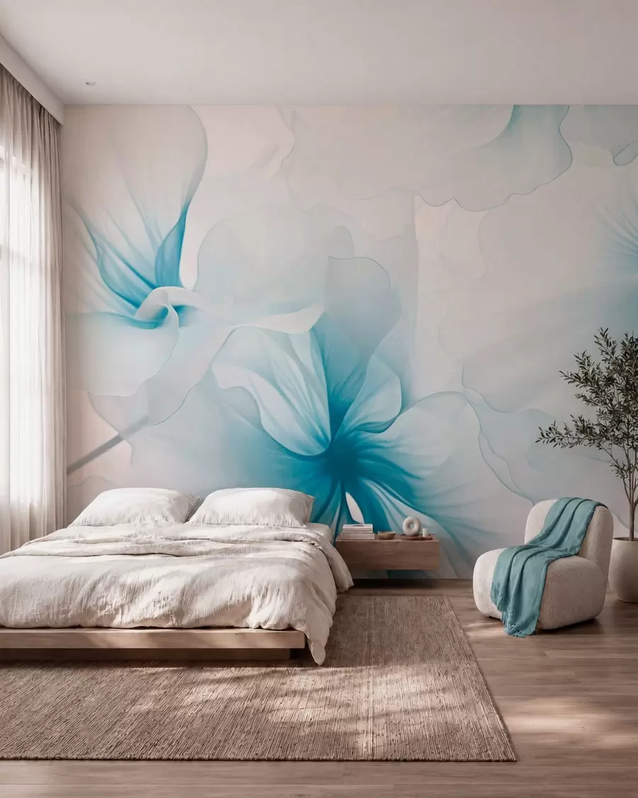 zidne murale Meko rumeno cvijeće s prozračnim prozirnim laticama u stilu akvarela, elegantna cvjetna kompozicija w05360v2