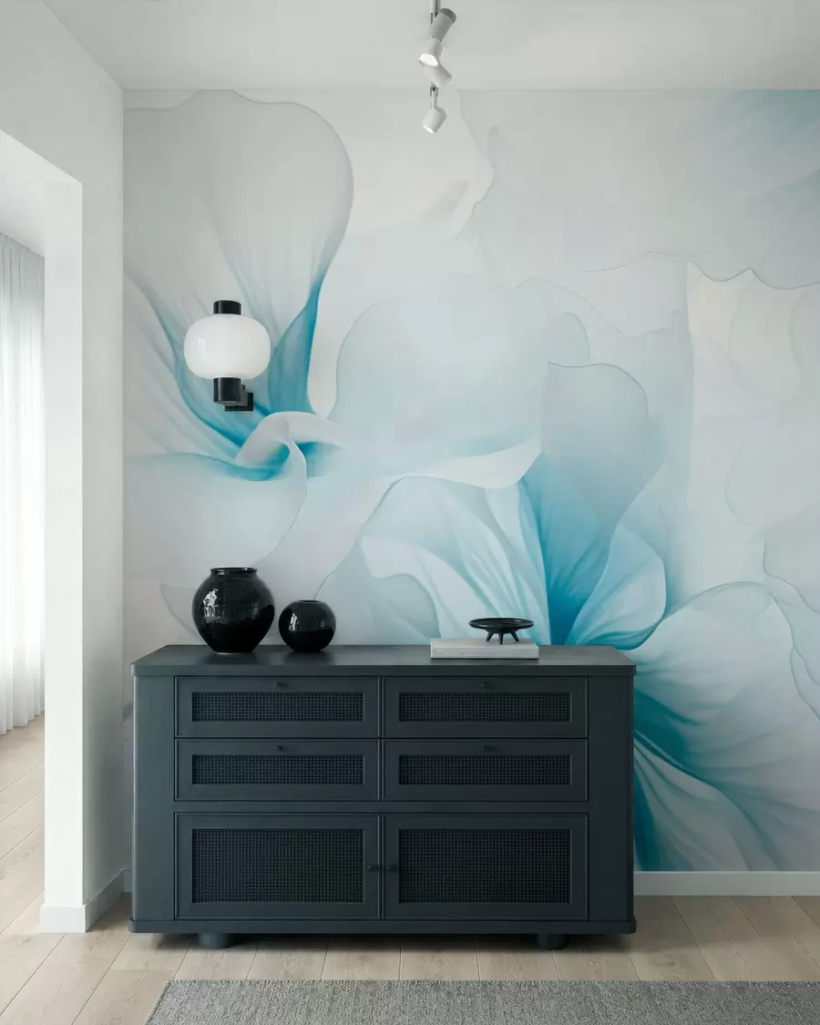 zidne murale Meko rumeno cvijeće s prozračnim prozirnim laticama u stilu akvarela, elegantna cvjetna kompozicija w05360v2