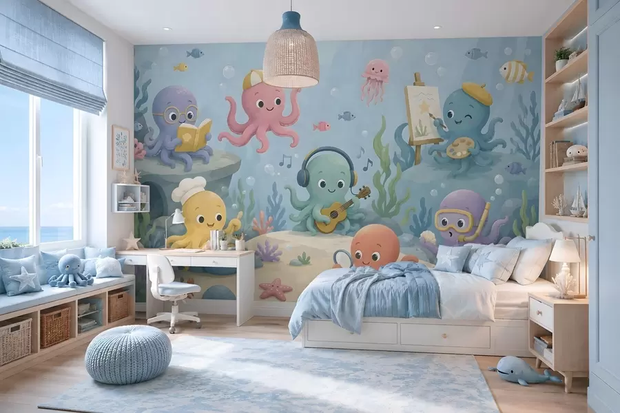 zidne murale Vesele, kreativne hobotnice u podvodnom svijetu w05568