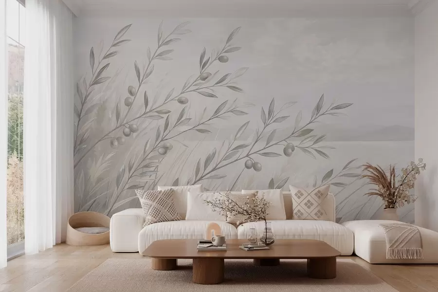 zidne murale Blijede maslinove grane uz mirno jezero w05536v1