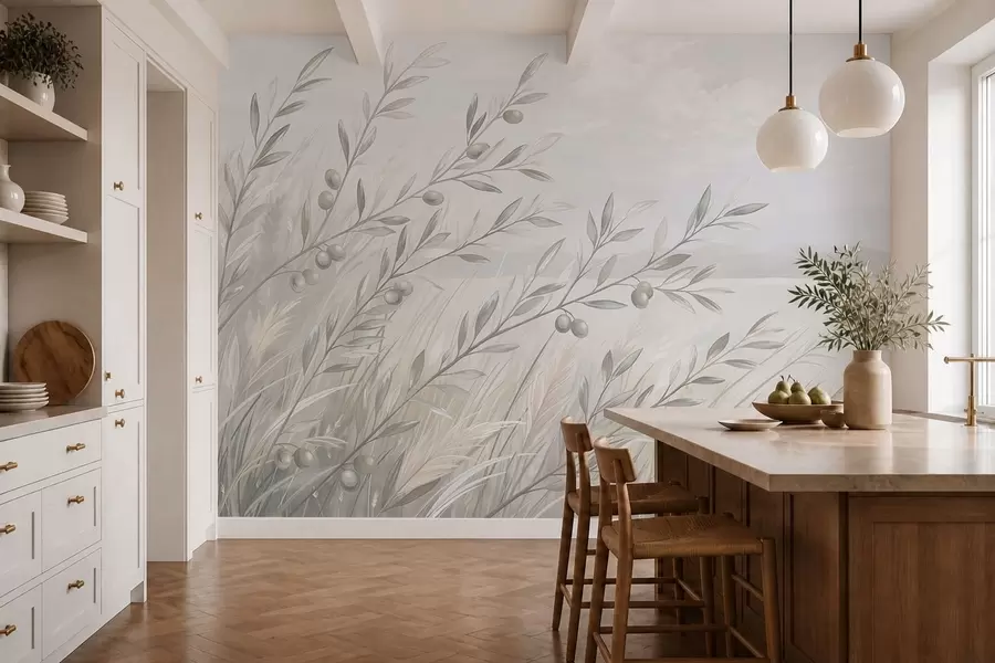 zidne murale Blijede maslinove grane uz mirno jezero w05536v1