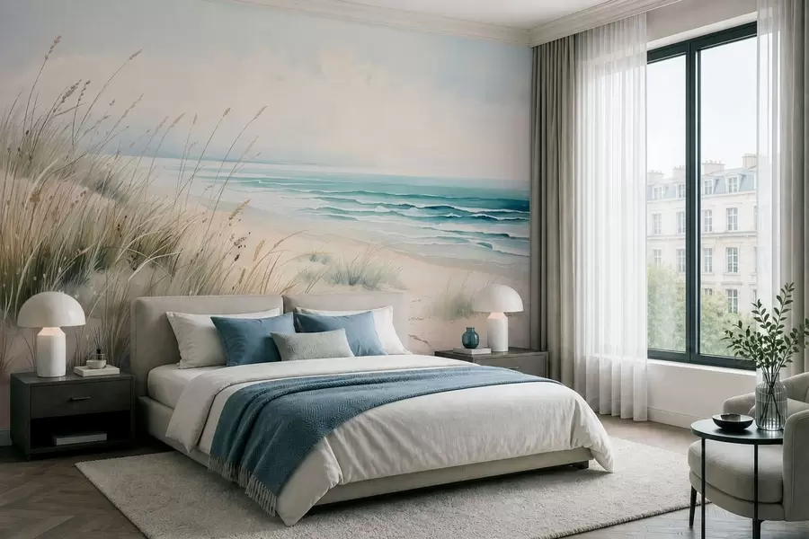 zidne murale Pješčana plaža s valovima i dinama w05537