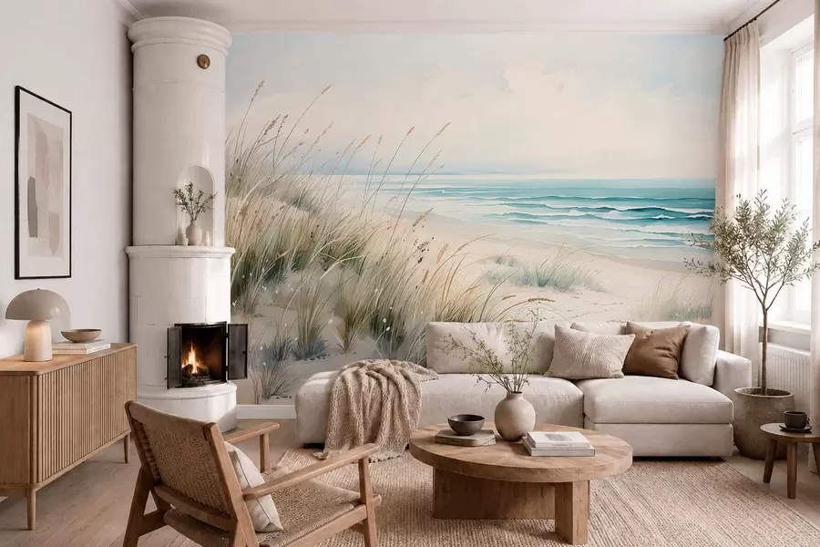 zidne murale Pješčana plaža s valovima i dinama w05537