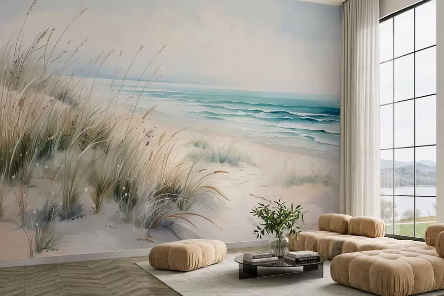 zidne murale Pješčana plaža s valovima i dinama w05537