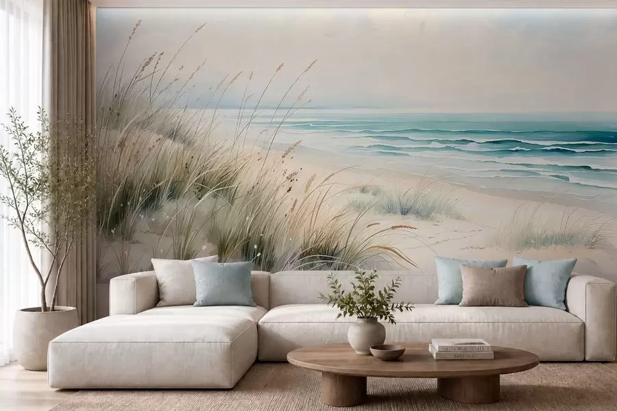 zidne murale Pješčana plaža s valovima i dinama w05537