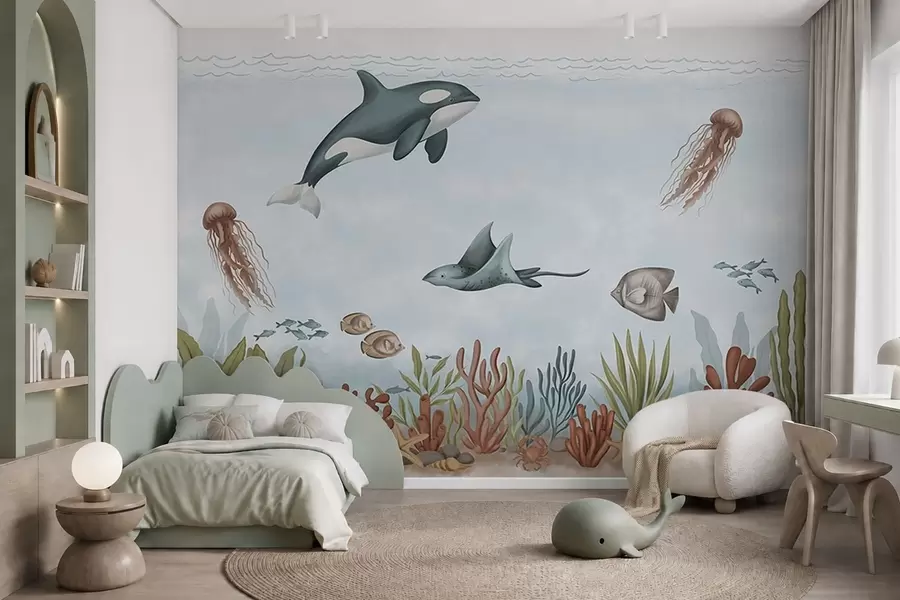 zidne murale Morska stvorenja među koraljima i morskim algama w05545