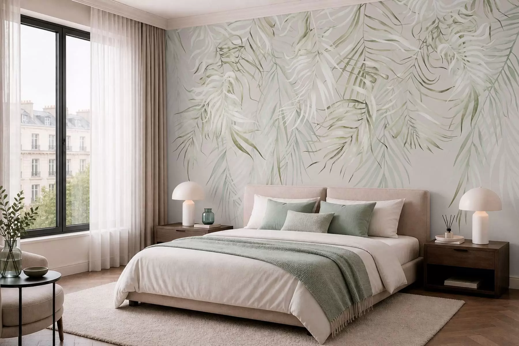 zidne murale Pastelno tropsko lišće na svijetloj pozadini w05627