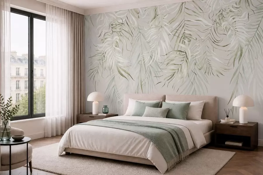 zidne murale Pastelno tropsko lišće na svijetloj pozadini w05627