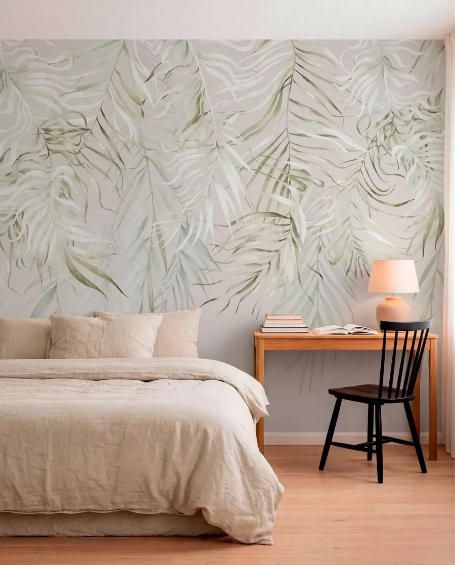 zidne murale Pastelno tropsko lišće na svijetloj pozadini w05627