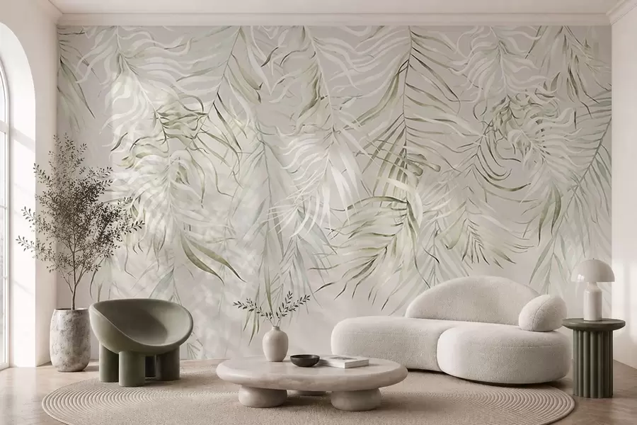 zidne murale Pastelno tropsko lišće na svijetloj pozadini w05627