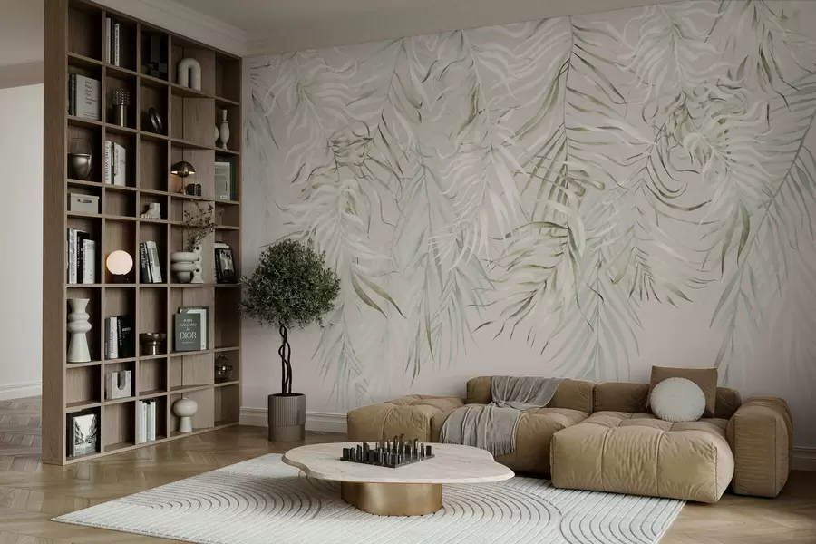 zidne murale Pastelno tropsko lišće na svijetloj pozadini w05627