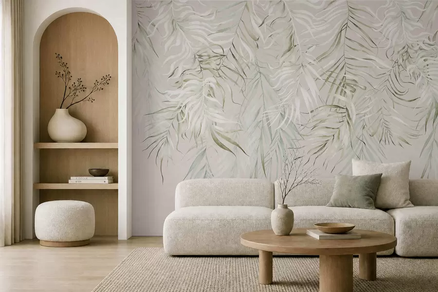 zidne murale Pastelno tropsko lišće na svijetloj pozadini w05627