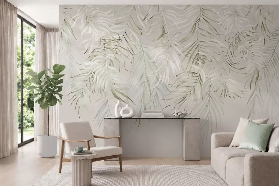 zidne murale Pastelno tropsko lišće na svijetloj pozadini w05627