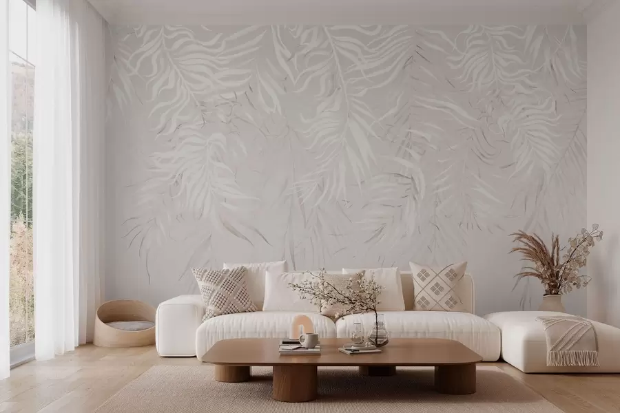 zidne murale Bijelo tropsko lišće na svijetloj pozadini w05627v1