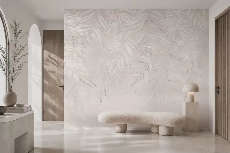 zidne murale Bijelo tropsko lišće na svijetloj pozadini w05627v1