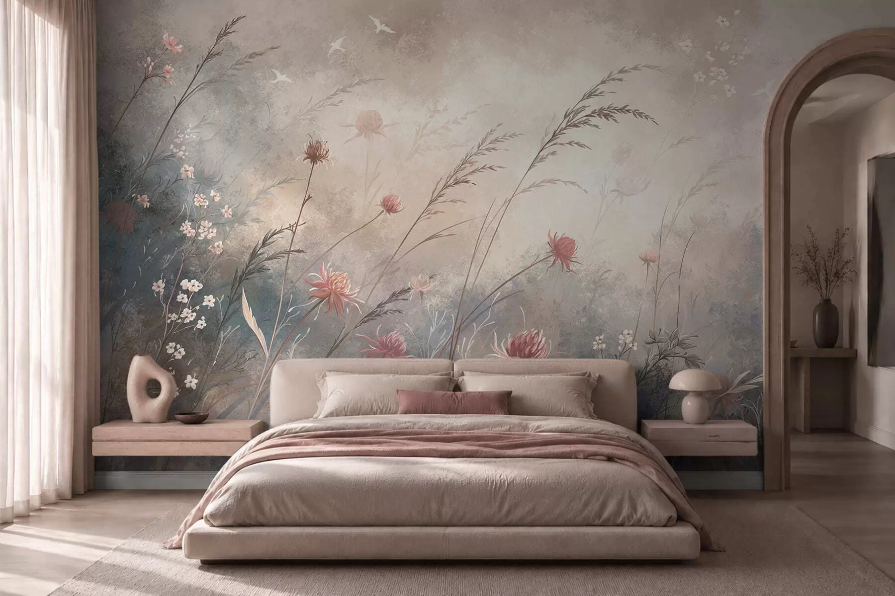 zidne murale Pastelno divlje cvijeće na mekoj zamućenoj pozadini w05538v1