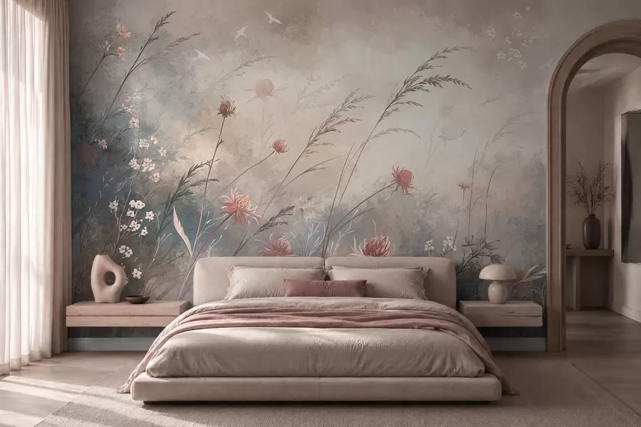 zidne murale Pastelno divlje cvijeće na mekoj zamućenoj pozadini w05538v1