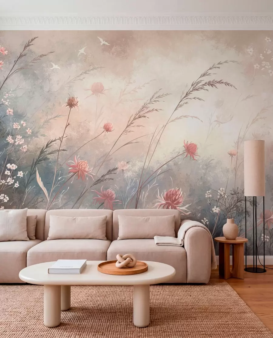 zidne murale Pastelno divlje cvijeće na mekoj zamućenoj pozadini w05538v1