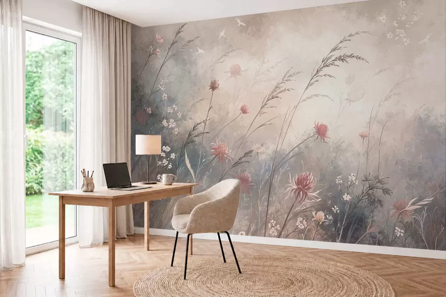 zidne murale Pastelno divlje cvijeće na mekoj zamućenoj pozadini w05538v1