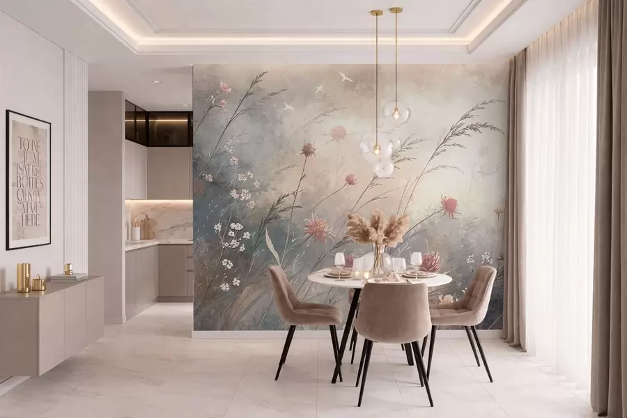 zidne murale Pastelno divlje cvijeće na mekoj zamućenoj pozadini w05538v1