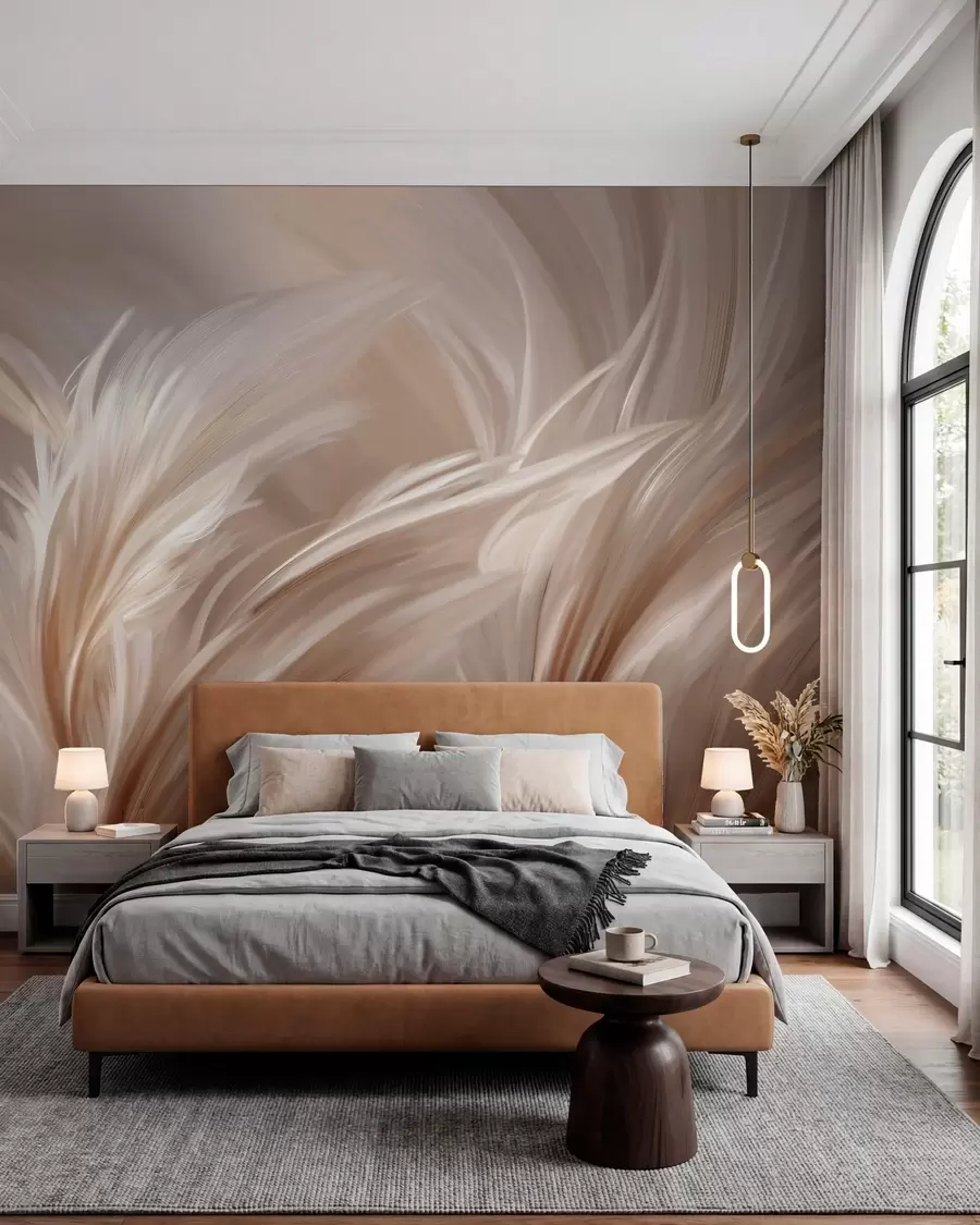 zidne murale Elegantno perje u nijansama bež i smeđe w05658