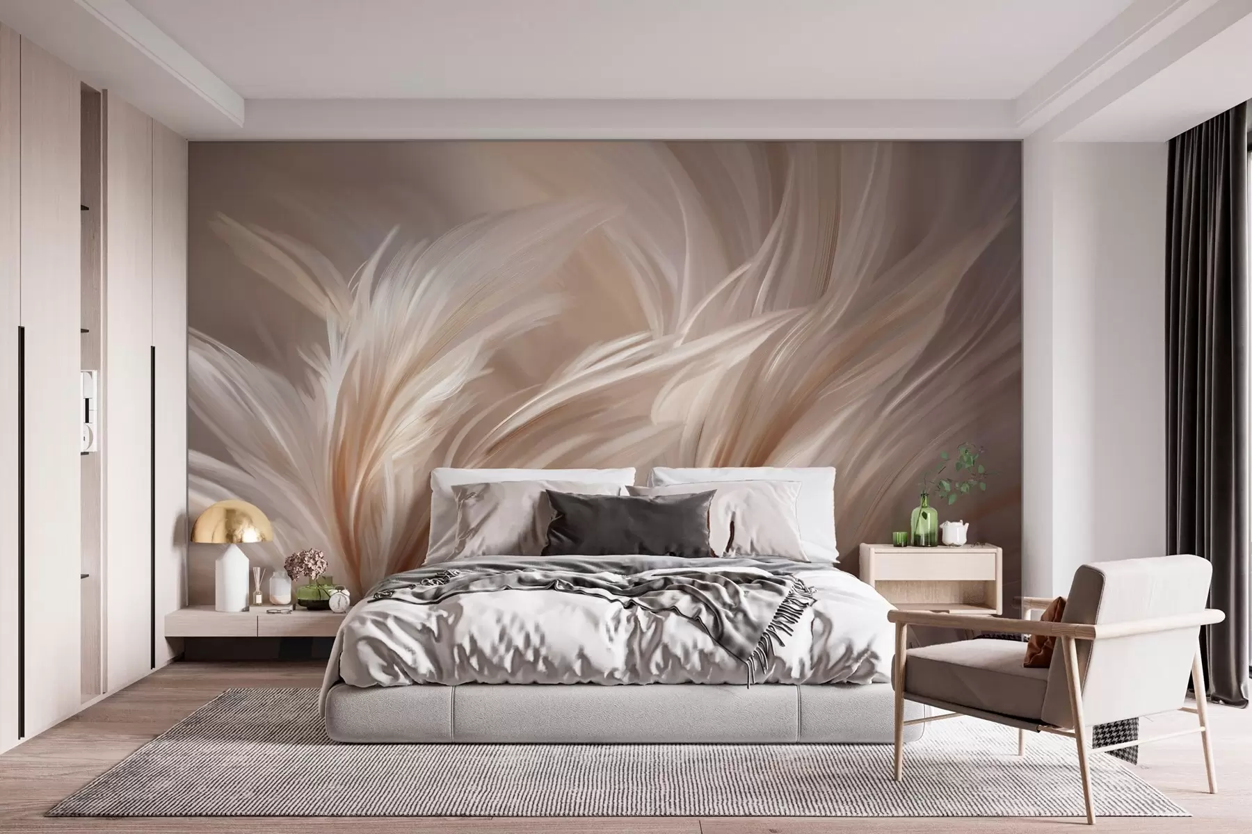 zidne murale Elegantno perje u nijansama bež i smeđe w05658