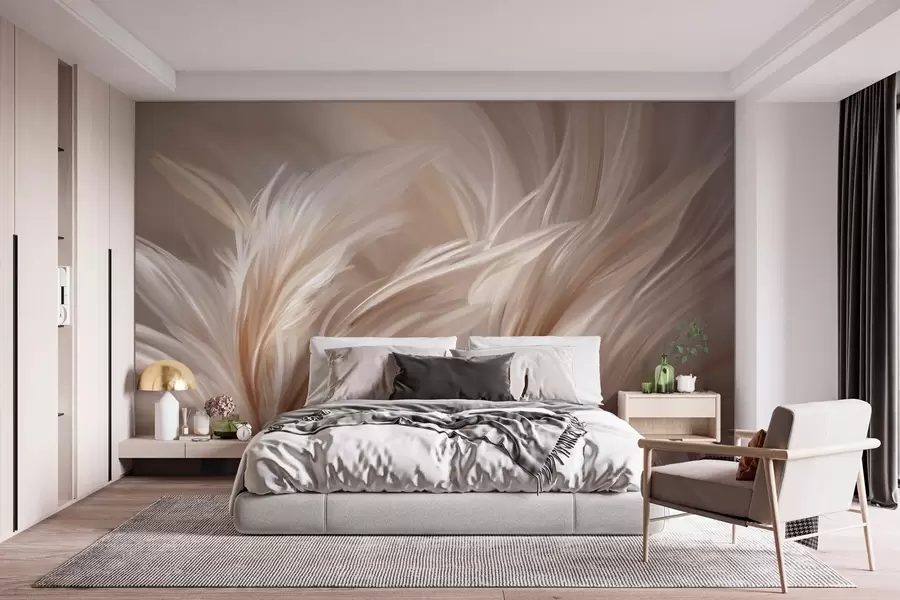 zidne murale Elegantno perje u nijansama bež i smeđe w05658