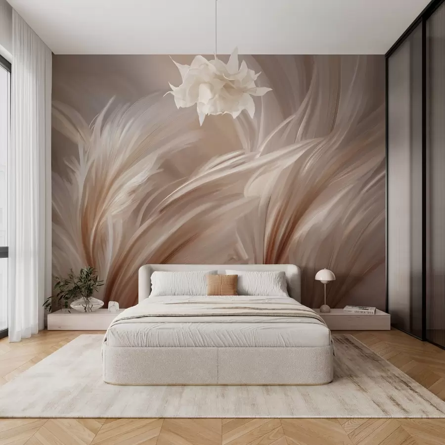 zidne murale Elegantno perje u nijansama bež i smeđe w05658