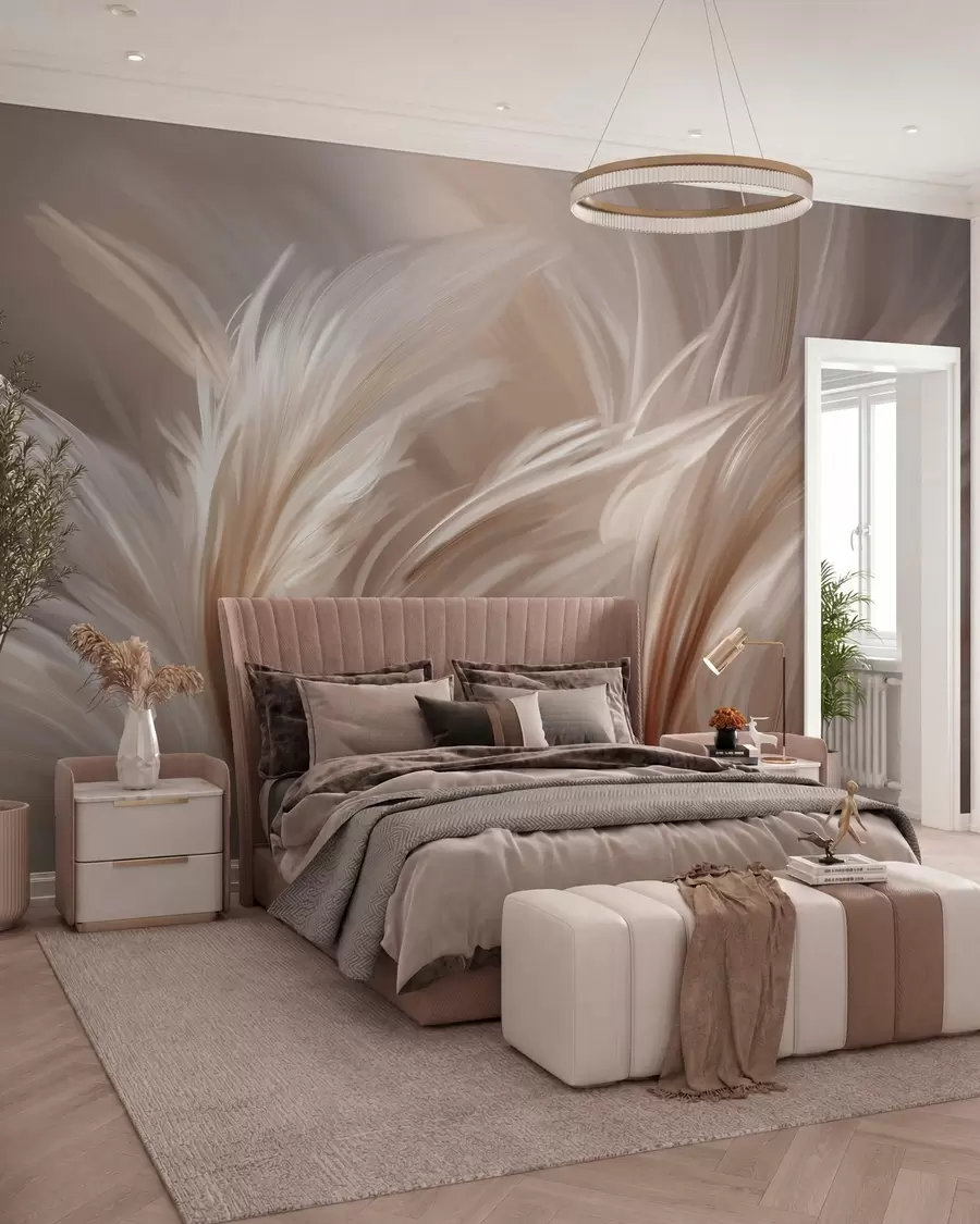 zidne murale Elegantno perje u nijansama bež i smeđe w05658