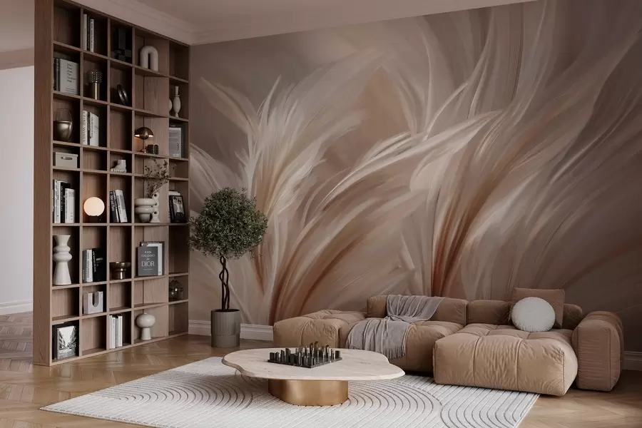 zidne murale Elegantno perje u nijansama bež i smeđe w05658