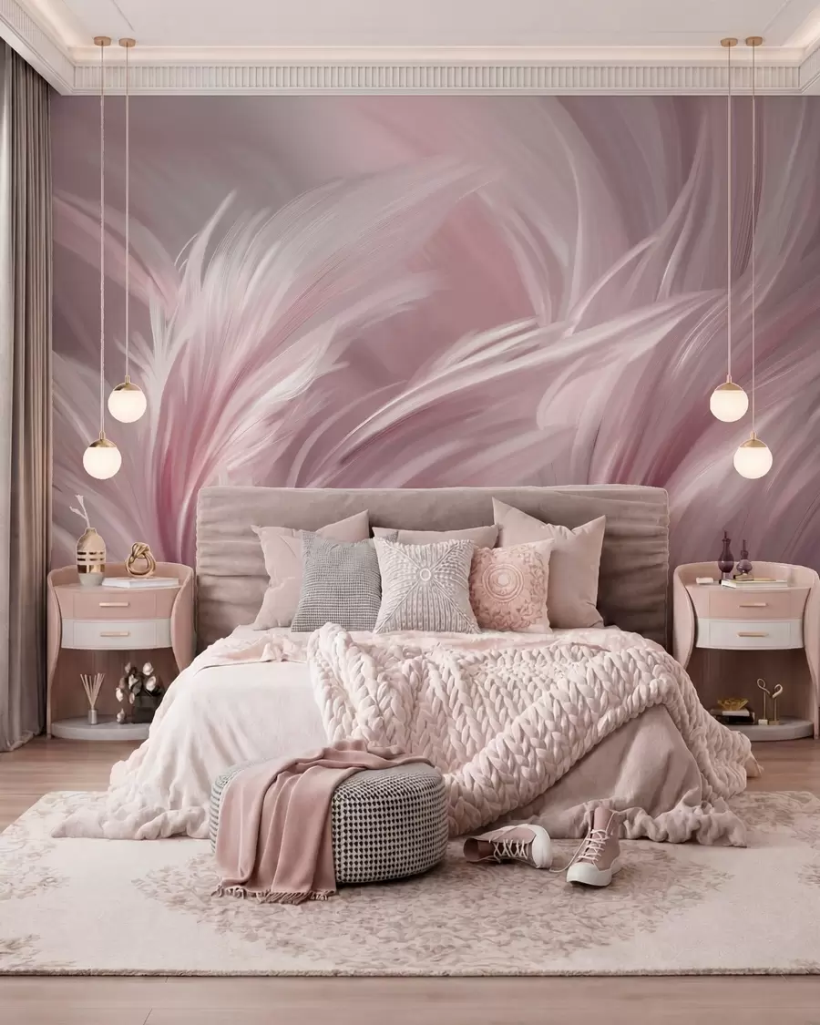 zidne murale Elegantno perje u nijansama ružičaste w05658v1
