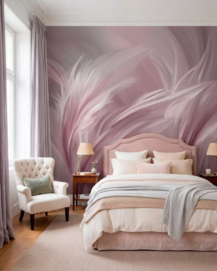 zidne murale Elegantno perje u nijansama ružičaste w05658v1