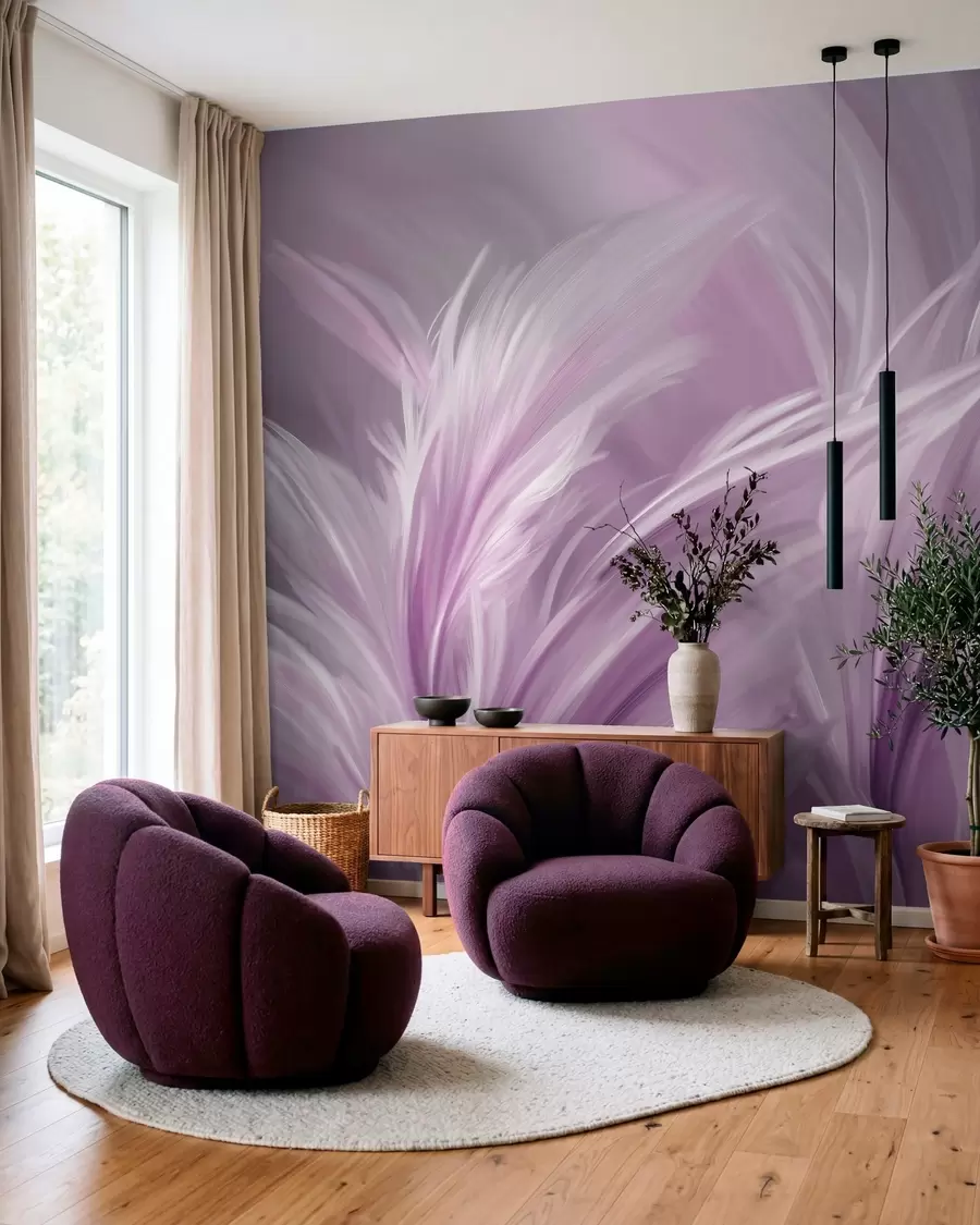 zidne murale Elegantno perje u nijansama ljubičaste w05658v2