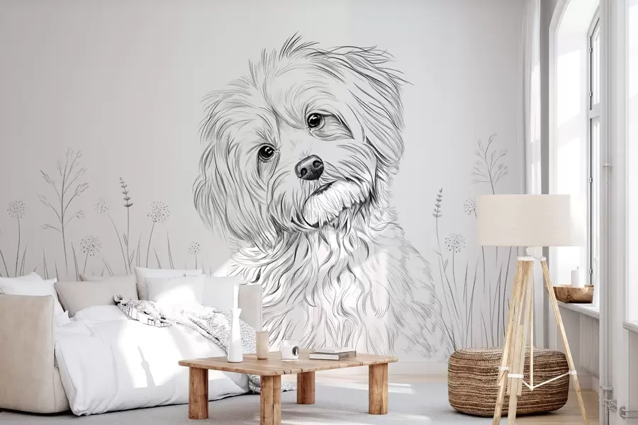 zidne murale Slatki crtež psa u travi w05656