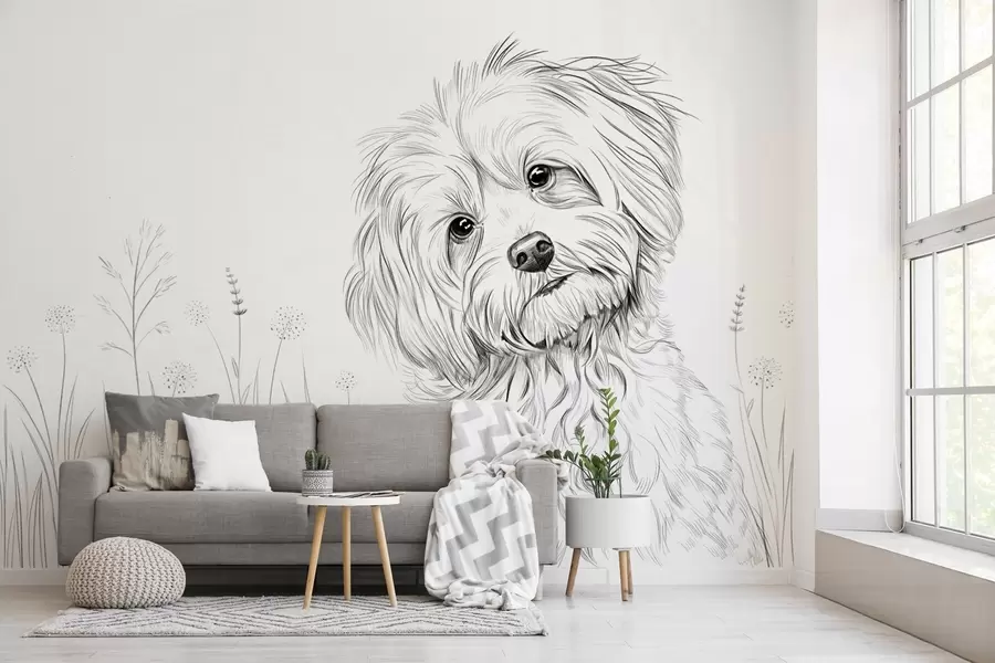 zidne murale Slatki crtež psa u travi w05656