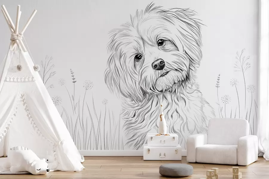 zidne murale Slatki crtež psa u travi w05656