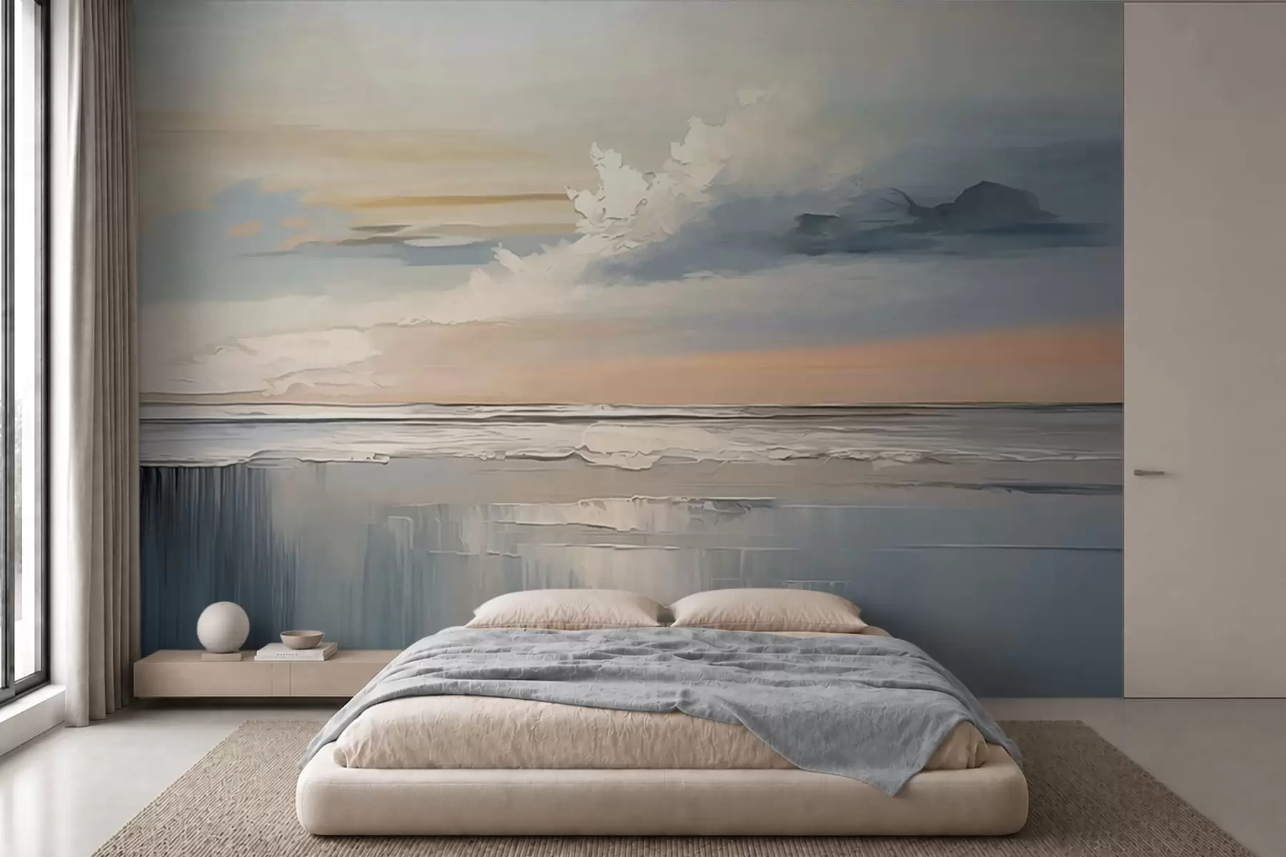 zidne murale Pastelna morska obala s oblacima i odrazom vode w05687