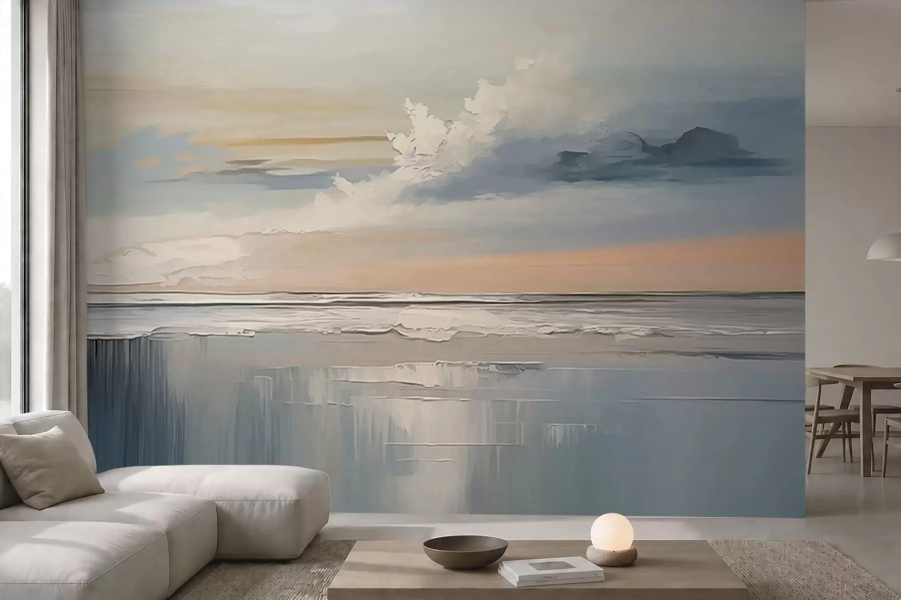 zidne murale Pastelna morska obala s oblacima i odrazom vode w05687