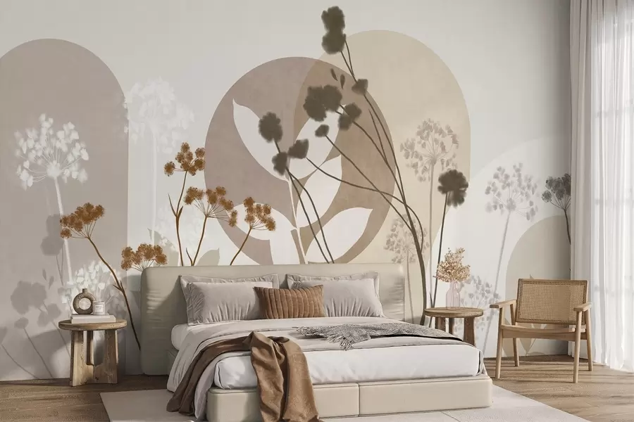 zidne murale Botanička i minimalistička kompozicija suhog cvijeća i lišća s apstraktnom geometrijom w09906