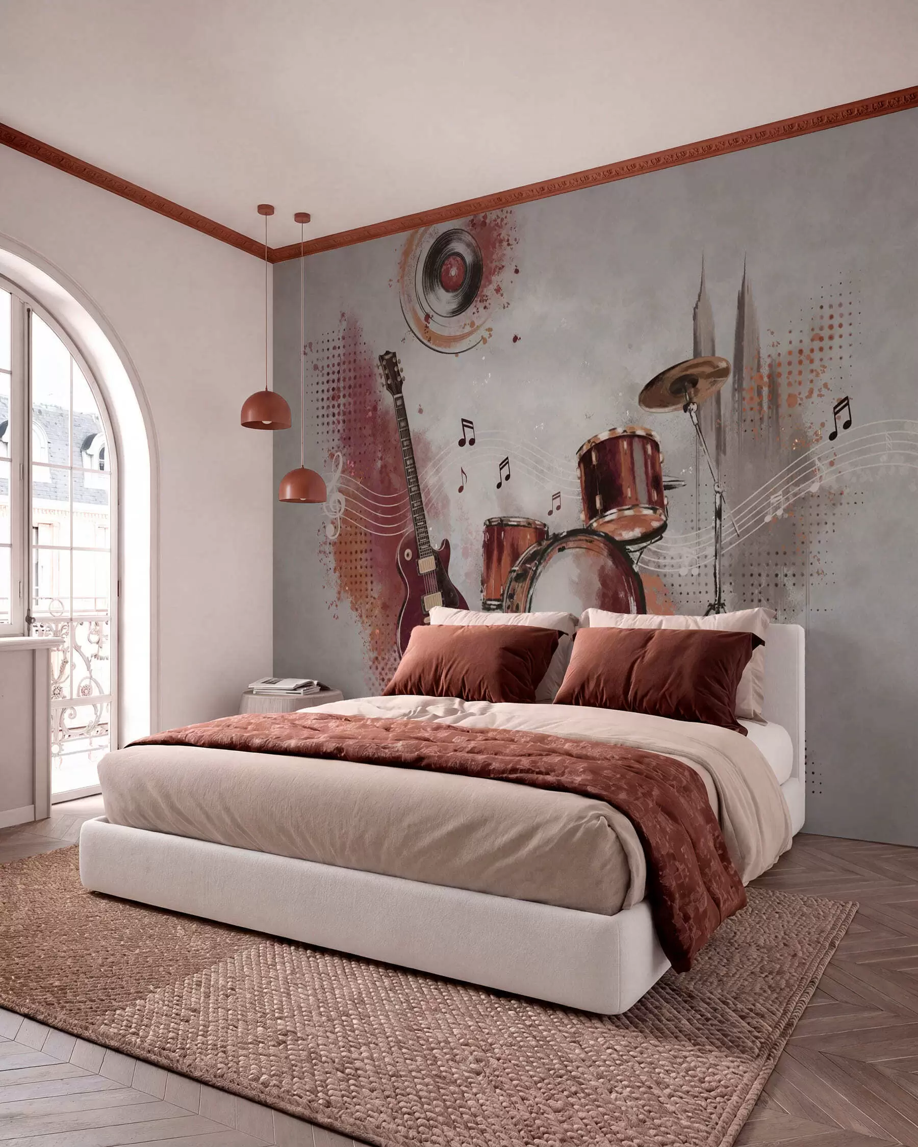 zidne murale Glazbeni instrumenti u toplim bordo tonovima w05546v1