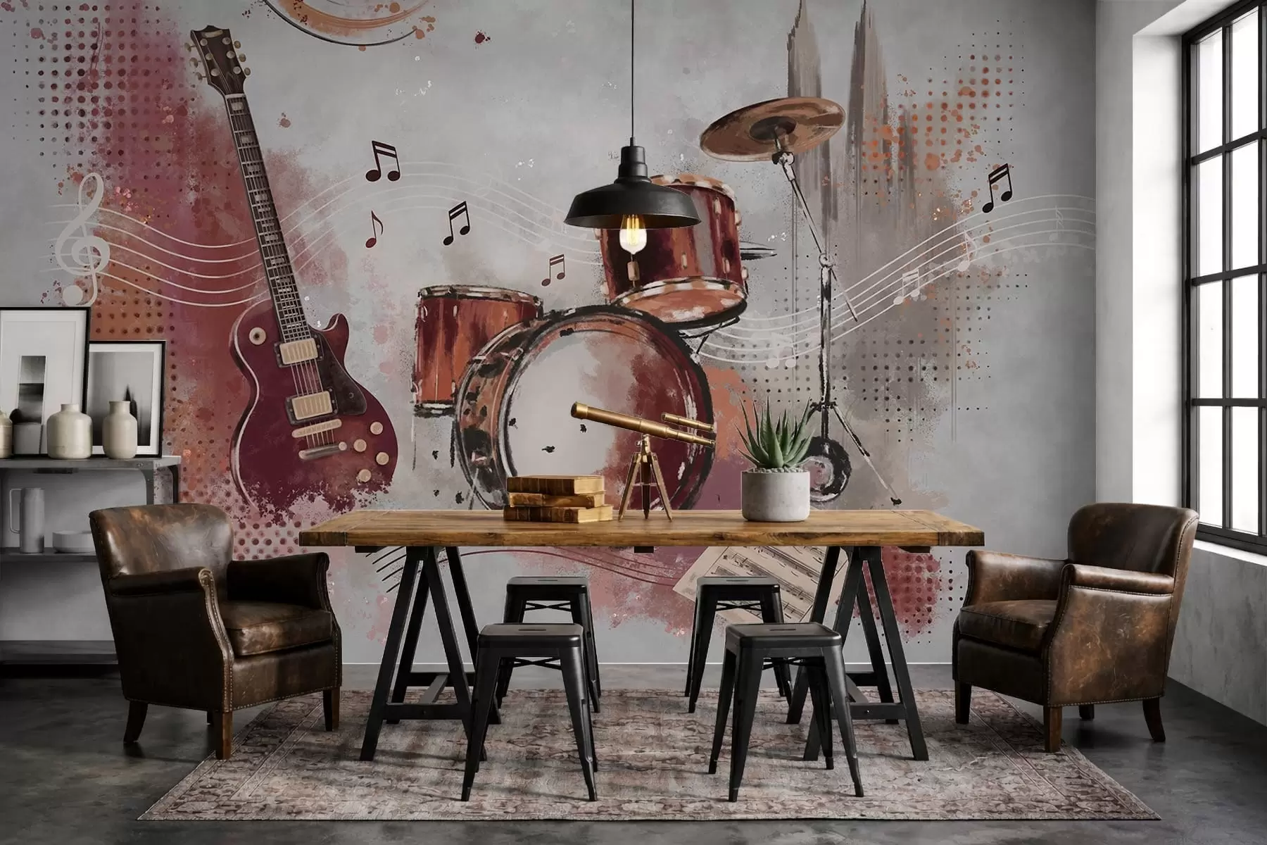 zidne murale Glazbeni instrumenti u toplim bordo tonovima w05546v1