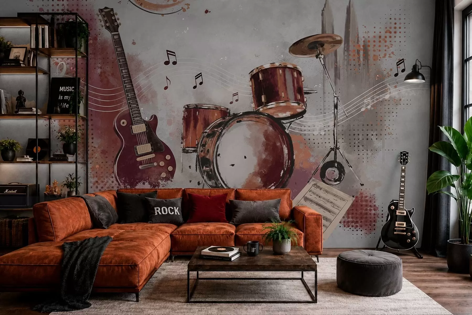 zidne murale Glazbeni instrumenti u toplim bordo tonovima w05546v1