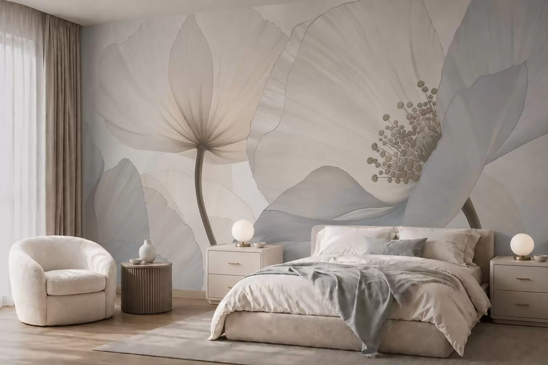zidne murale Meki veliki cvjetovi u svijetlim pastelnim tonovima w05692