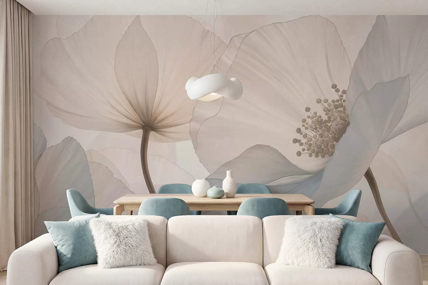 zidne murale Meki veliki cvjetovi u svijetlim pastelnim tonovima w05692