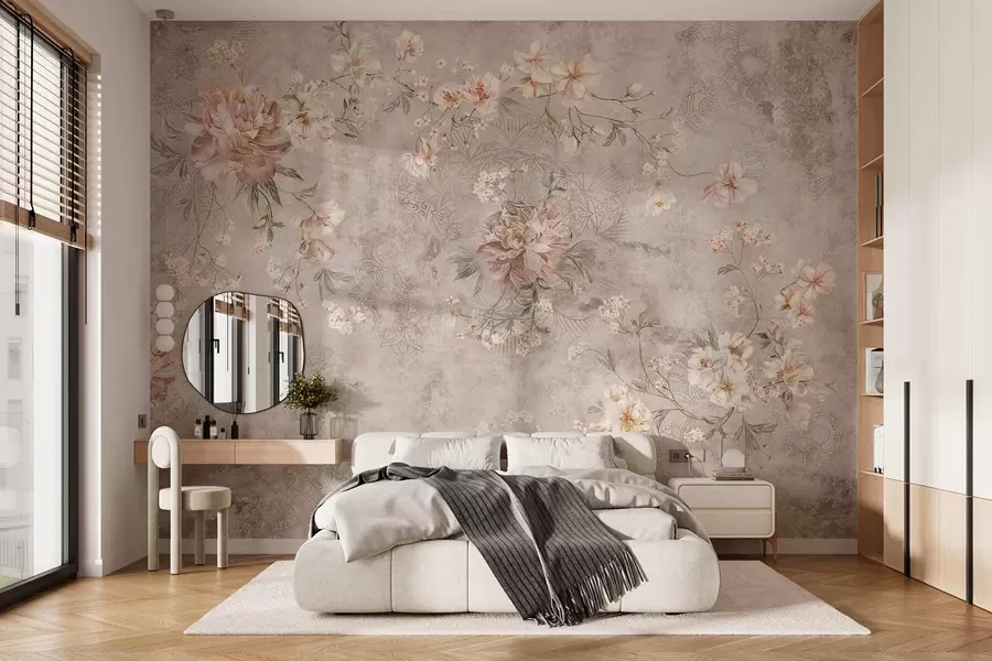 zidne murale Cvjetni ornament na teksturiranoj svijetloj pozadini w05698