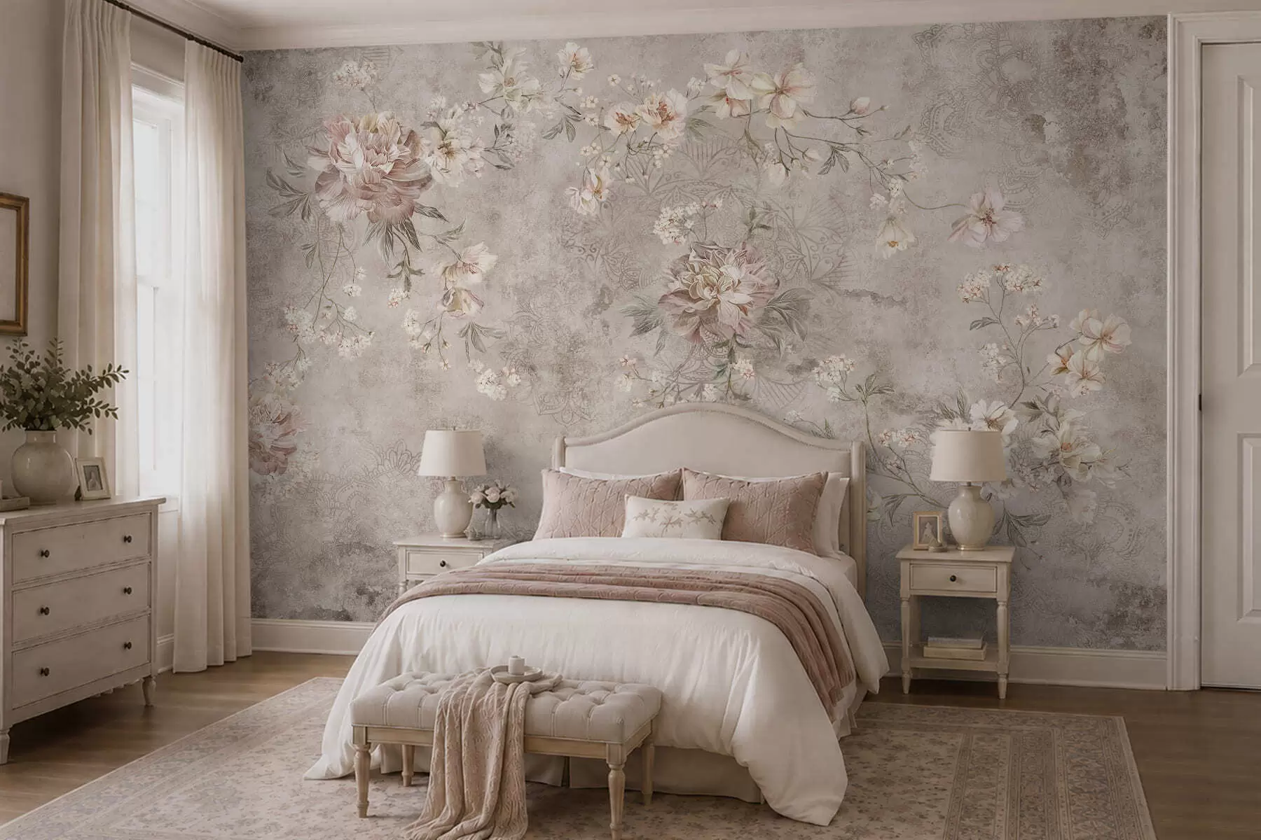 zidne murale Cvjetni ornament na teksturiranoj svijetloj pozadini w05698