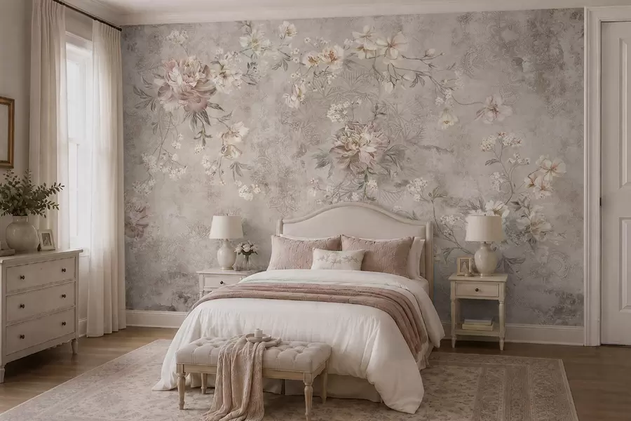 zidne murale Cvjetni ornament na teksturiranoj svijetloj pozadini w05698