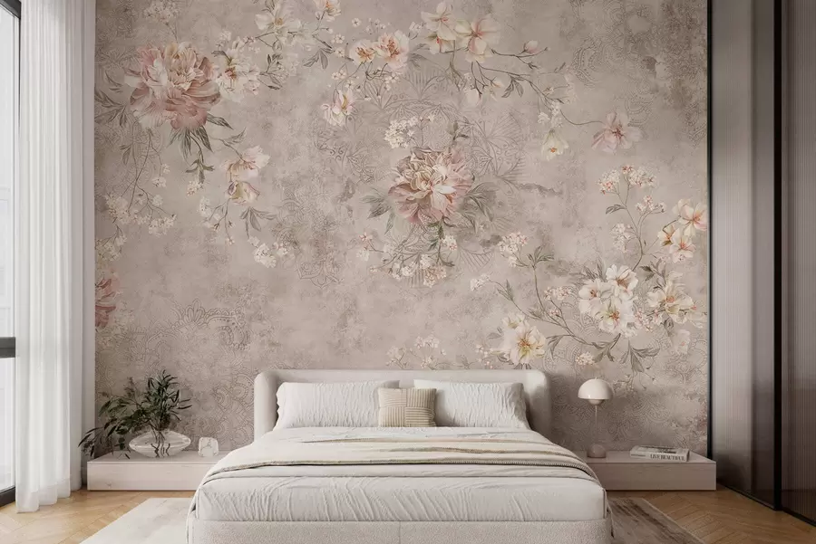 zidne murale Cvjetni ornament na teksturiranoj svijetloj pozadini w05698